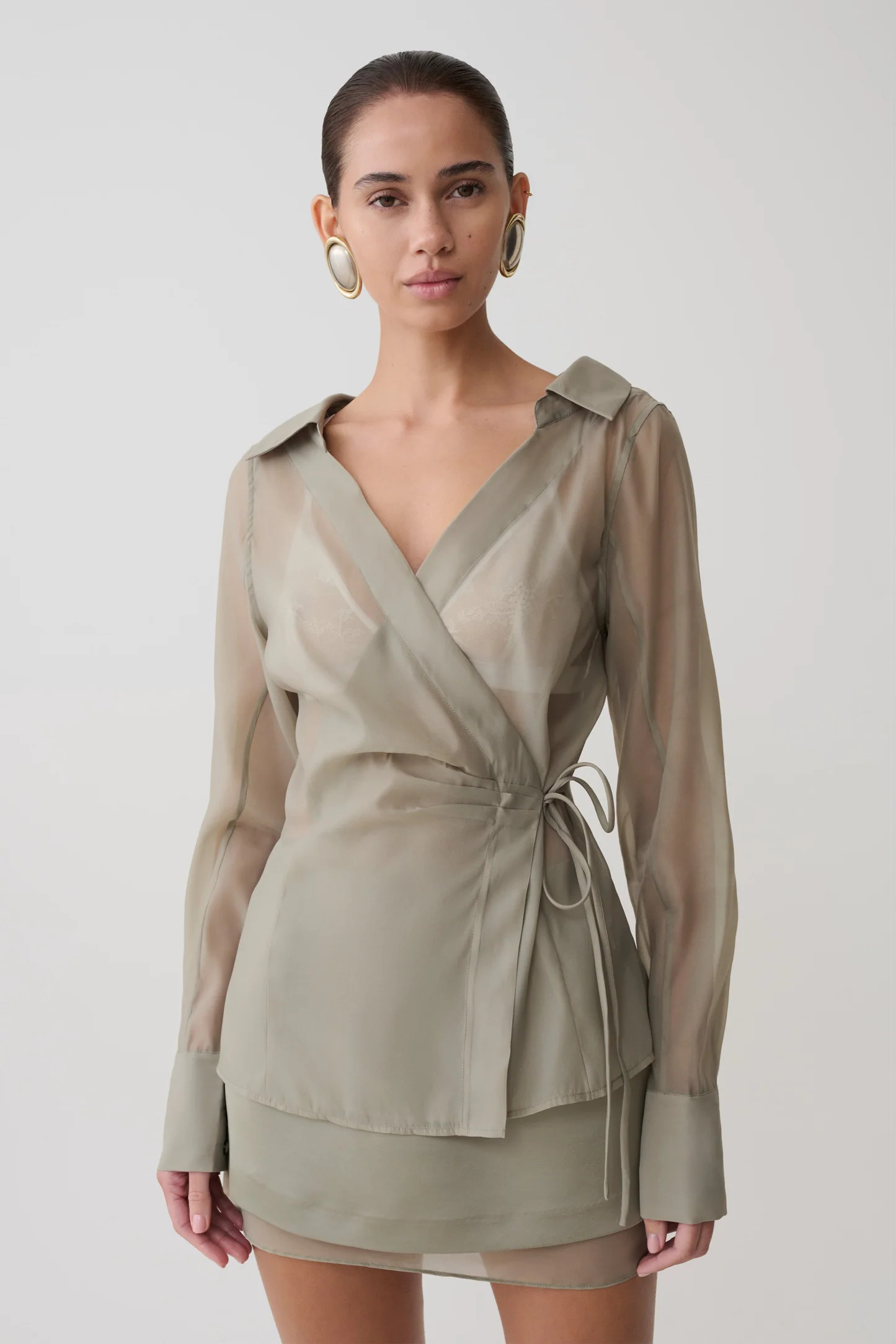 Frankie Organza Cross Over Shirt - Smoke | MESHKI US
