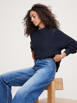 Oversized Crew-Neck Cotton Sweater | Banana Republic (US)