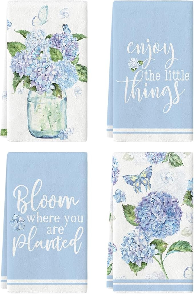 Artoid Mode Blue Hydrangea Motto Spring Kitchen Towels Dish Towels, 18x26 Inch Farmhouse Decorati... | Amazon (US)