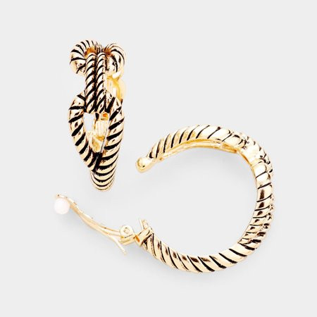Clip on gold and black indented chain link hoop earrings | Walmart (US)