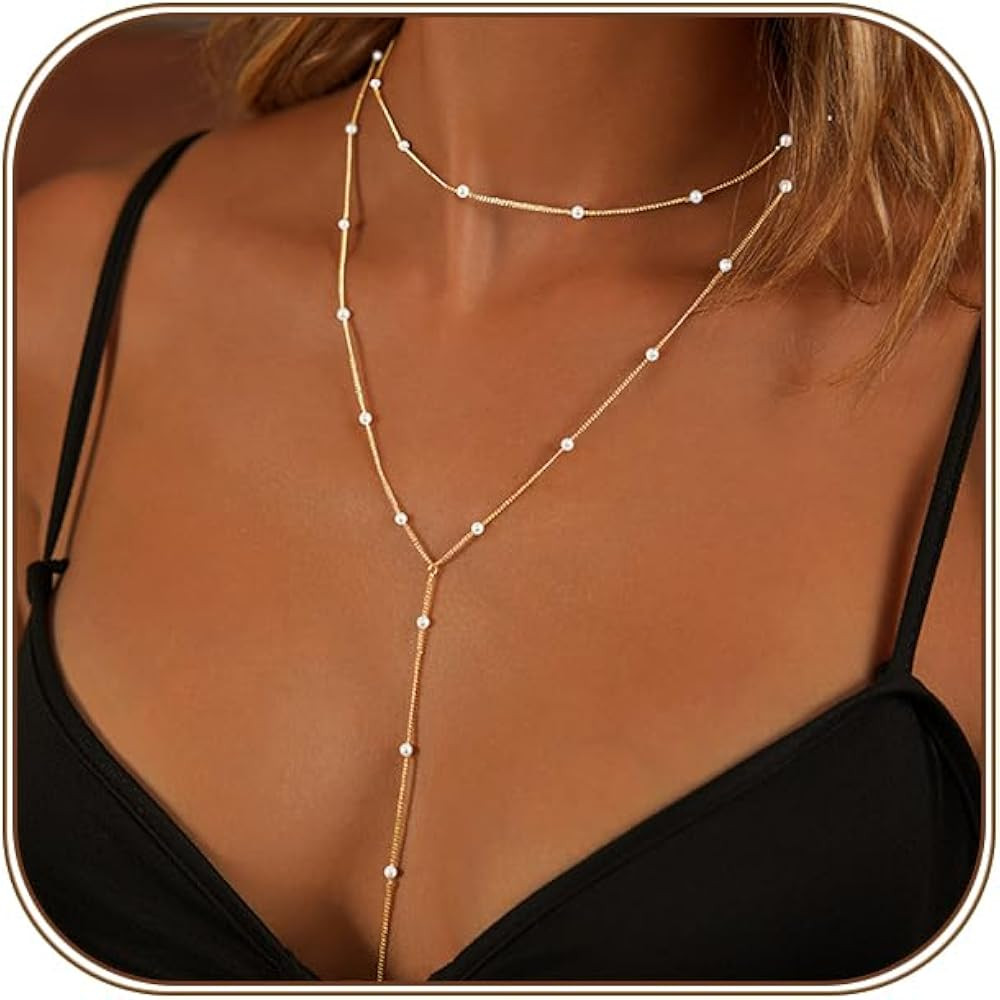 Lariat Gold plated Necklace for Women Dainty 14k Gold Plated/Silver Long Y-Shaped Necklace Trendy... | Amazon (US)