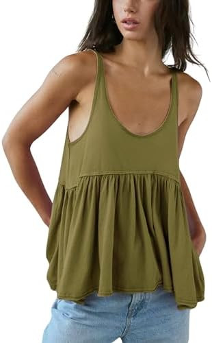 InterNos Women's Summer Flowy Tank Tops Sleeveless Strap Ruffle Shirts Babydoll Tunic Tank Peplum... | Amazon (US)