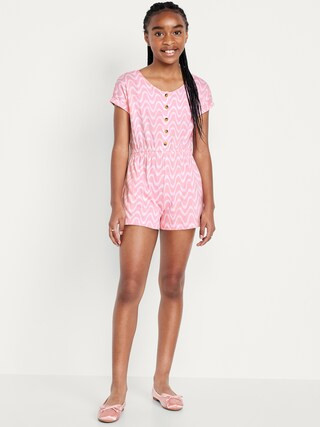 Printed Short-Sleeve Button-Front Romper for Girls | Old Navy (US)