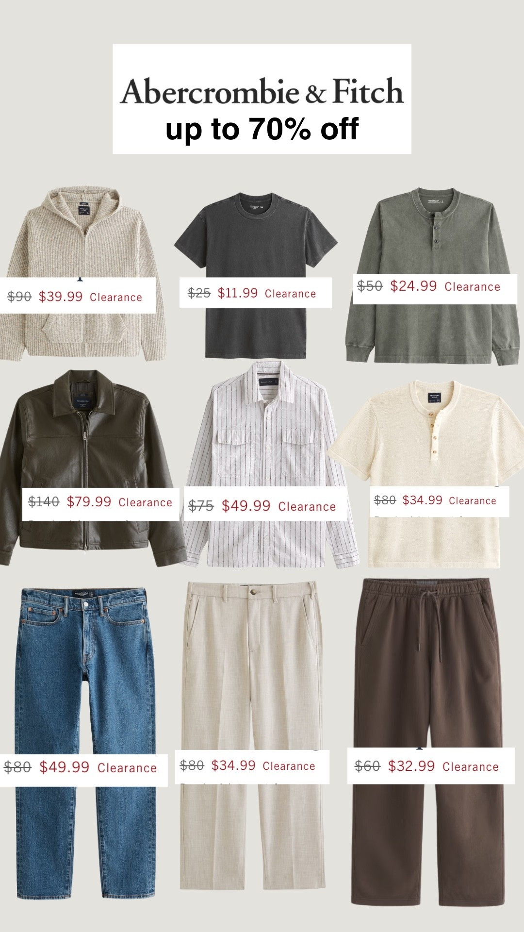 🚨 MASSIVE SALE ALERT 🚨
Up to 70% off at Abercrombie & Fitch and these are the pieces I’d grab ASAP. This is the best time to upgrade your wardrobe with elevated basics for spring without overpaying.

Clean tees, lightweight layers, trousers, and denim all marked down — these are staples you’ll wear on repeat.

Tap to shop before sizes sell out 👇

#abercrombie #abercrombiefitch #mensfashion #menswear #mensstyle #springfashion #outfitinspo #mensoutfits #affiliatelinks #ltk #ltkmens #ltkstyle #salealert #mensclothing #styleinspo #fashiondeals #wardrobeessentials