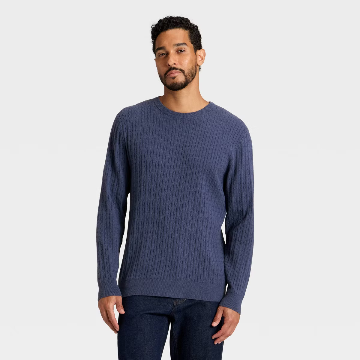 Men's Soft Knit Cable Sweater - Goodfellow & Co™ Navy Blue S | Target