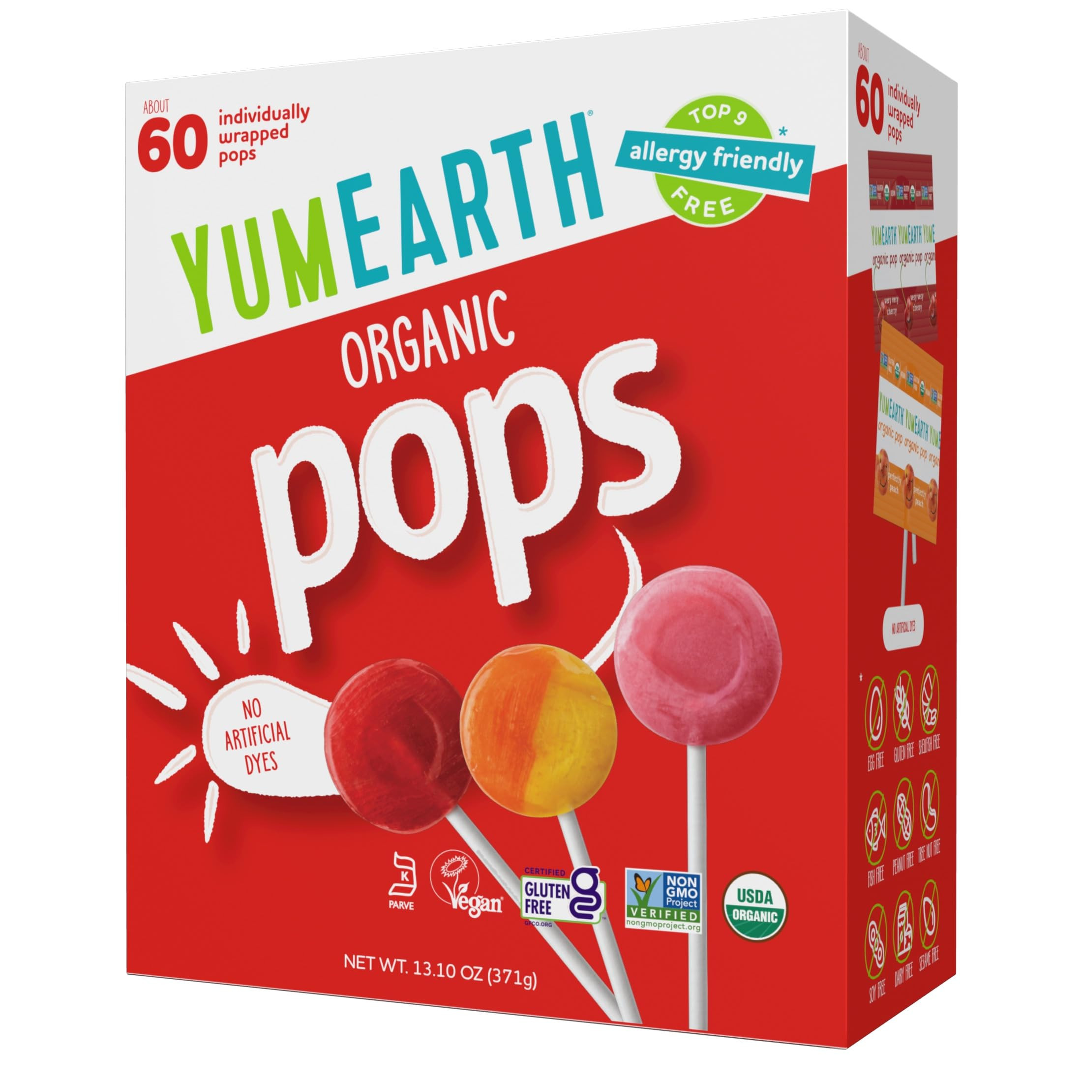 YumEarth Organic Pops Variety Pack, 60 Fruit Flavored Favorites Lollipops, Allergy Friendly, Glut... | Amazon (US)