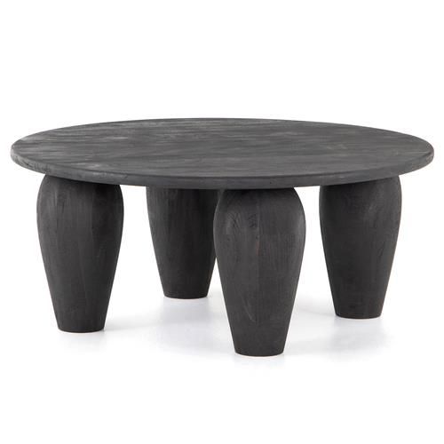 Amina Global Bazaar Black Reclaimed Wood Round Coffee Table | Kathy Kuo Home