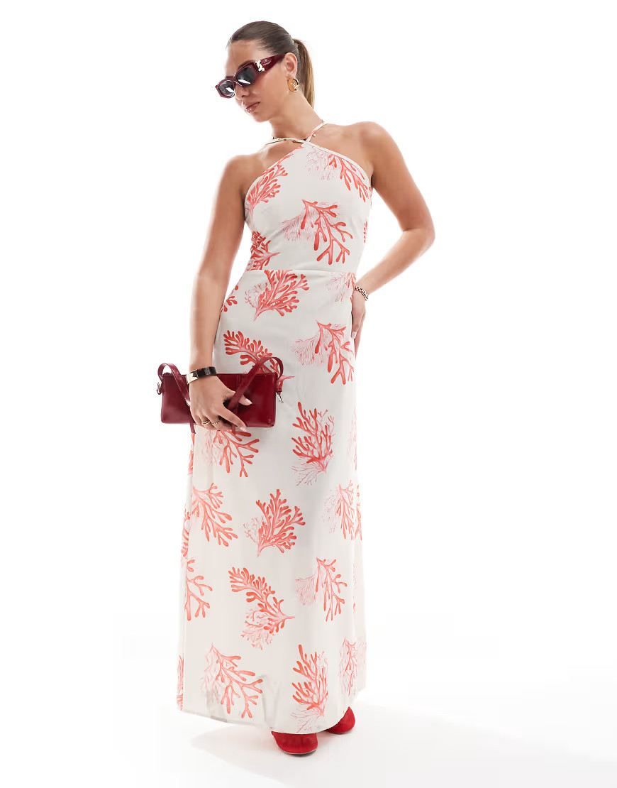 Vero Moda halter maxi dress in coral print-Multi | ASOS (Global)