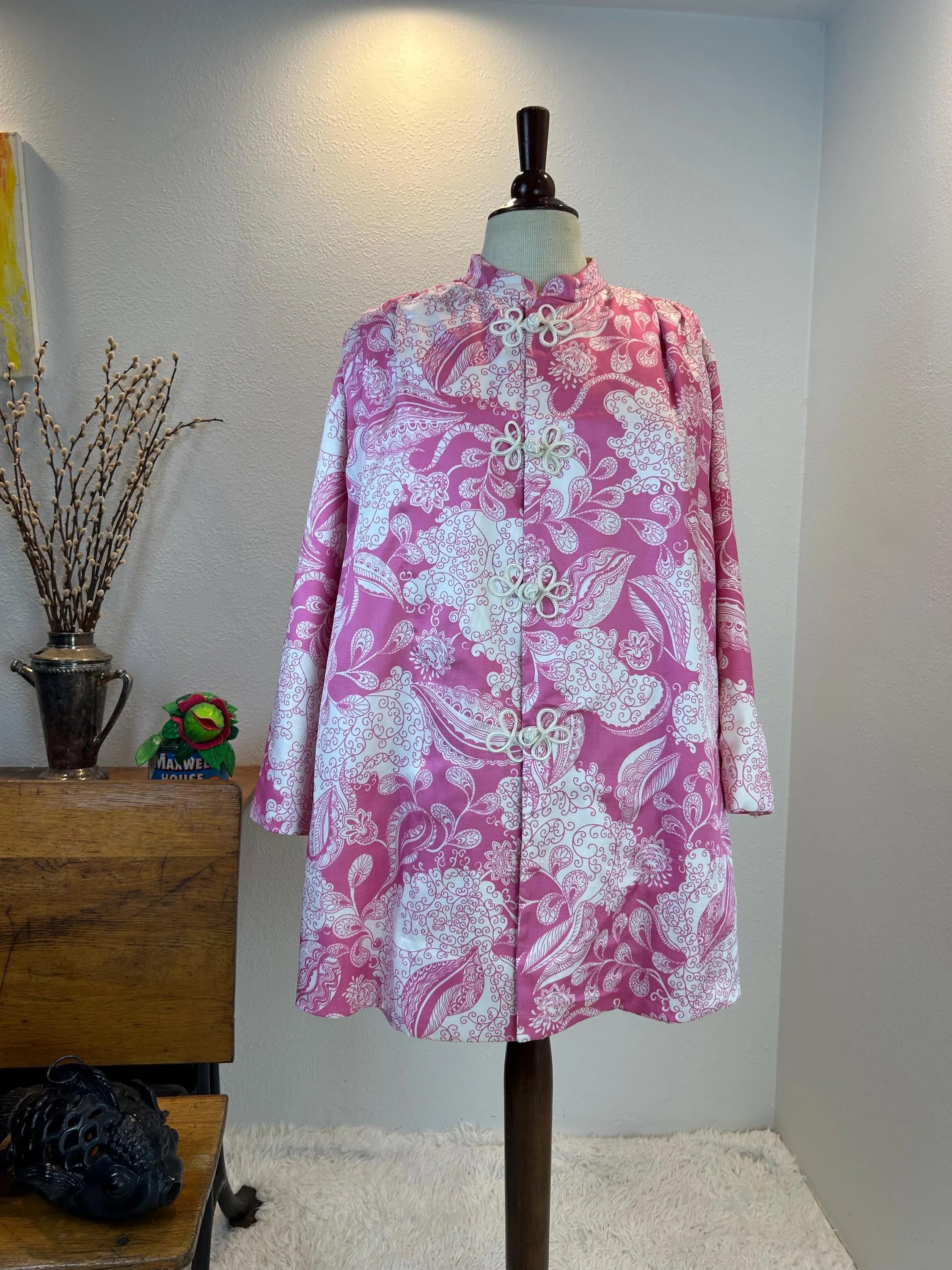 Vintage 1950s Swing Coat, Pink Paisley Print, Frog Closures, Size L-XL | Etsy (US)