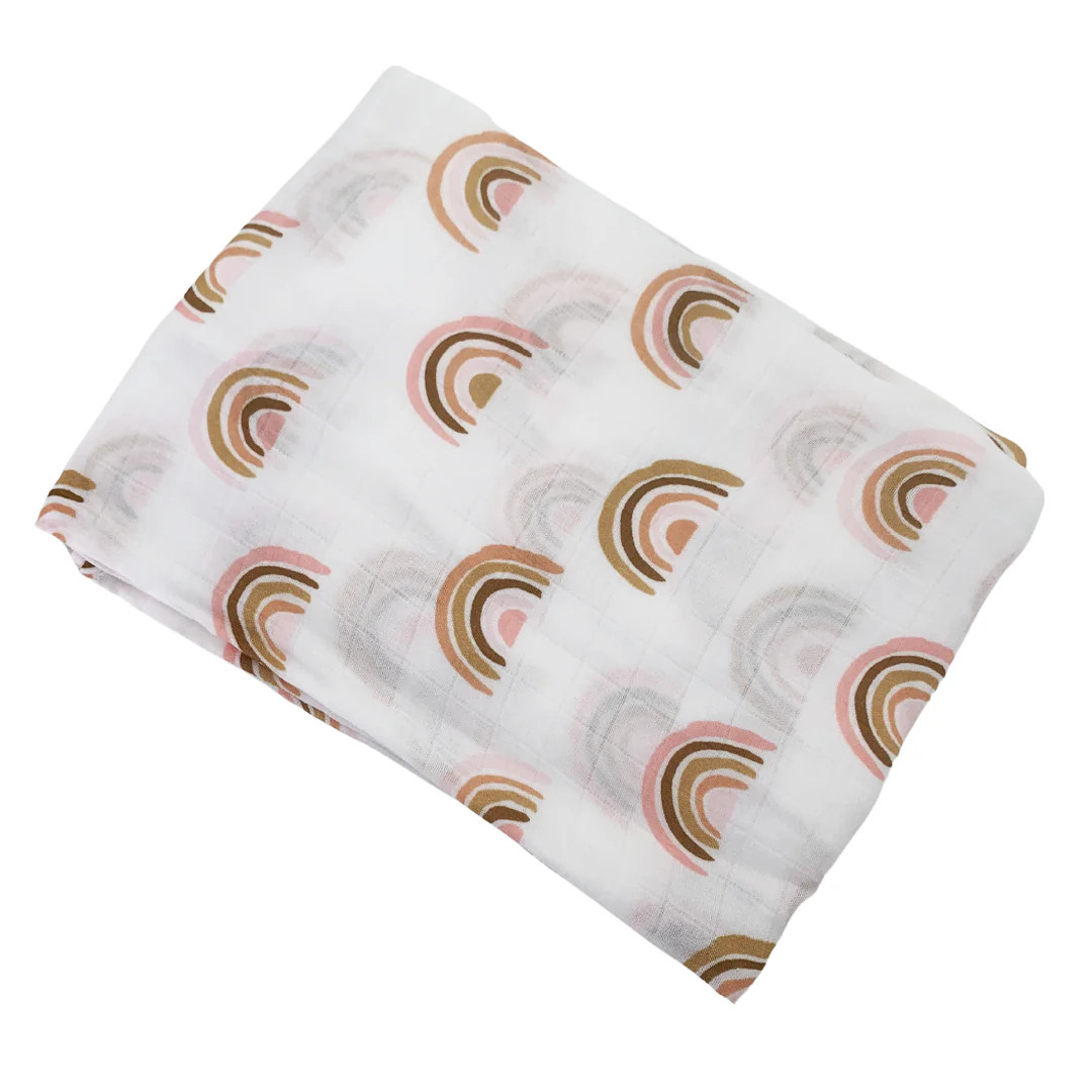 Muslin Swaddle Blanket, Pink Rainbow | SpearmintLOVE