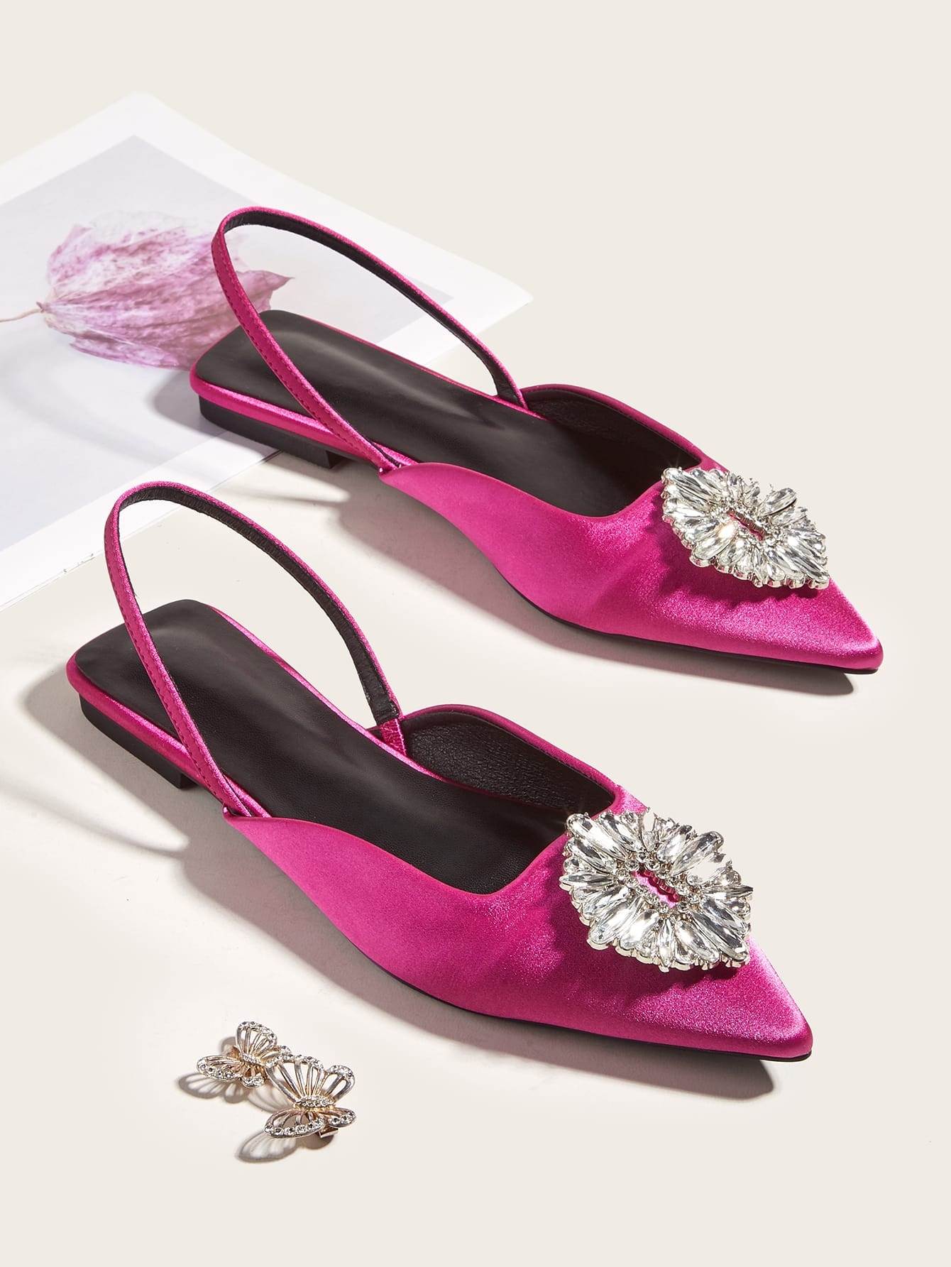 Gemstone Decor Point Toe Slingback Flats | SHEIN
