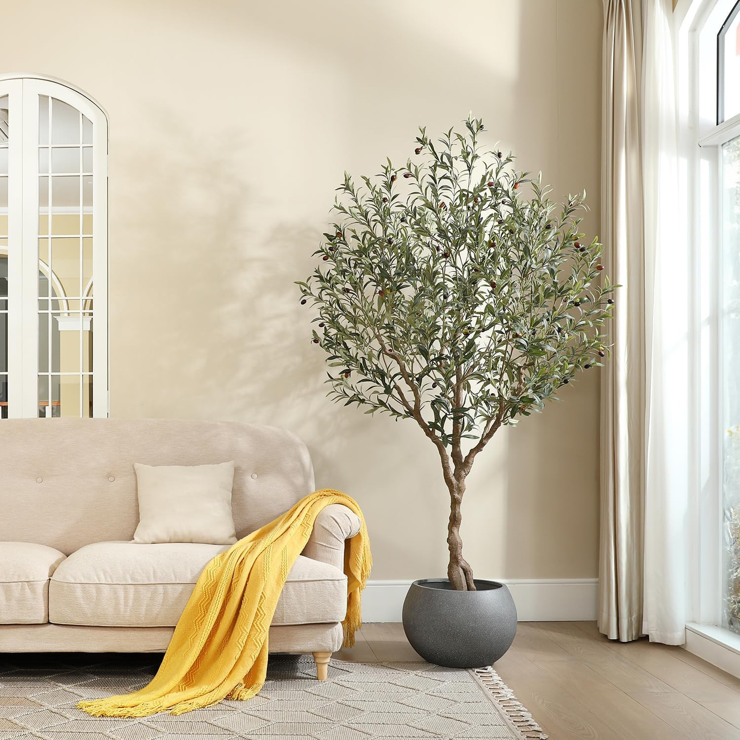 LOMANTO Olive Trees Artificial Indoor, 7Ft Artificial Olive Plants, Tall Faux Olive Tree, Fake To... | Amazon (US)