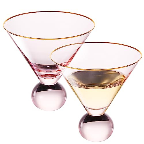 Stemless Blush Pink Martini Glasses | Set of 2 | Unique Bubble Modern Cocktail Glassware, Vintage Muted Colored Stemless Crystal Ball Base, Bar or Party, For Martini, Cosmopolitan, Sidecar (10.5 OZ) | Amazon (US)