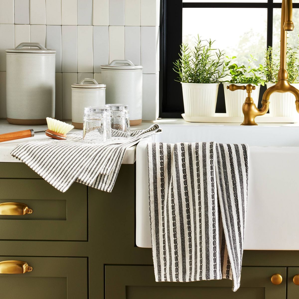 2ct Ticking Stripe Kitchen Towel Set Dark Gray/Cream - Hearth & Hand™ with Magnolia | Target