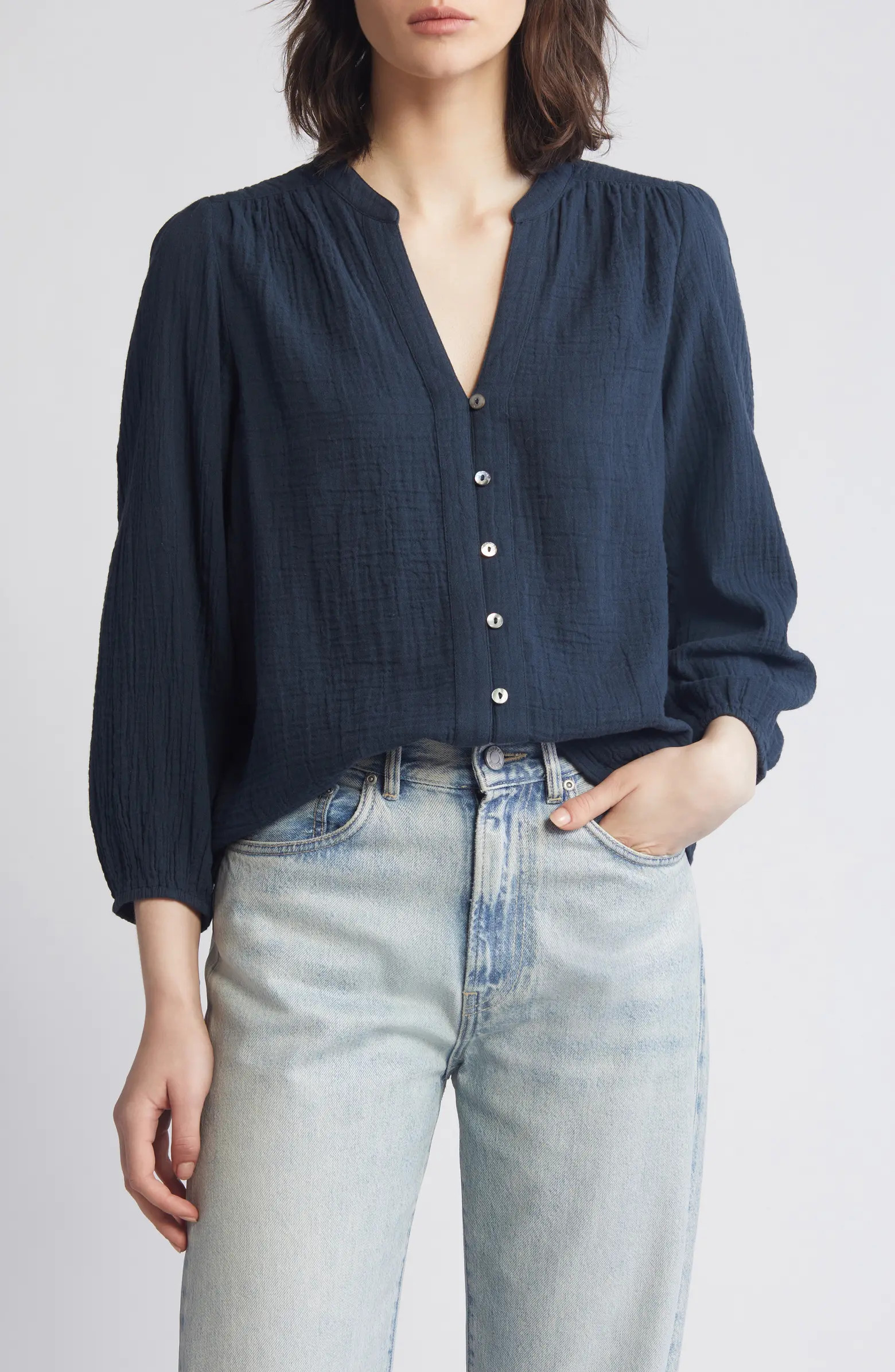 Faherty Finley Long Sleeve Organic Cotton Double Weave Top | Nordstrom | Nordstrom