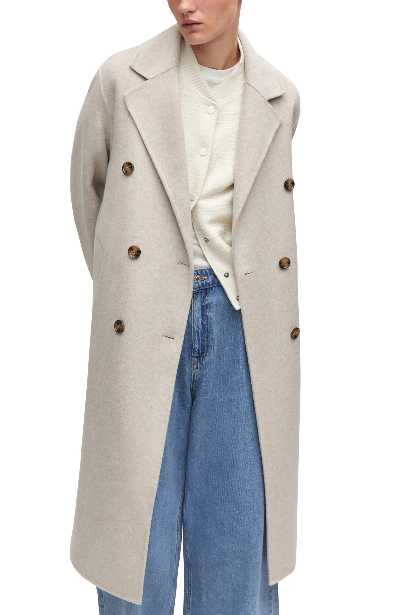 MANGO Double Breasted Wool Blend Coat | Nordstrom | Nordstrom