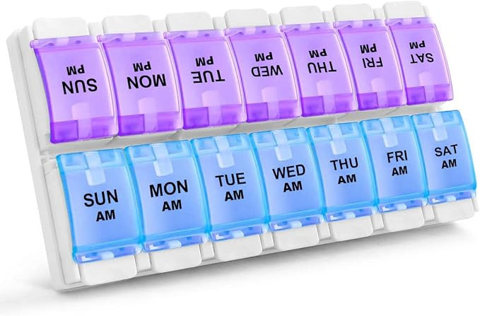 Sukuos Weekly 7 Day Pill Organizer, 2 Times A Day Pill Box Pill Cases (AM PM), BPA Free Medicine ... | Amazon (US)