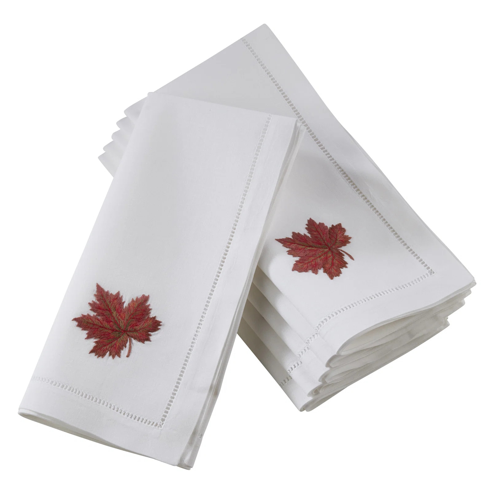 Caldanagh Cotton Table Napkins With Embroidered Autumn Leaf And Hemstitch Design (Set of 6) (Set ... | Wayfair North America