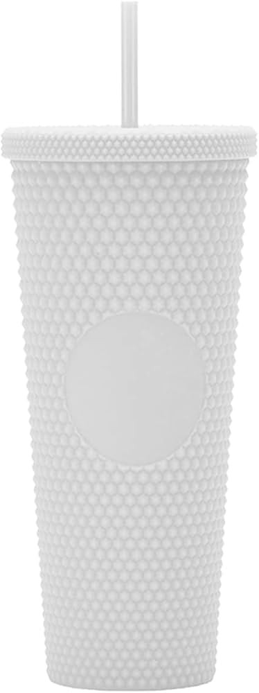 24oz DIY Studded Tumbler.Matte White Studded Tumbler with Lid and Straw.Reusable Double Walled In... | Amazon (US)