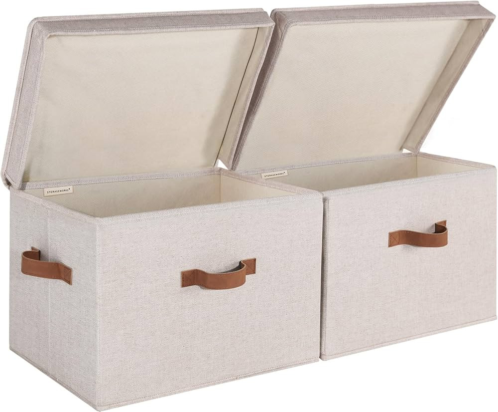 StorageWorks Fabric Storage Bins with lid, Decorative Boxes for Shelves, Closet Organizer Basket ... | Amazon (US)