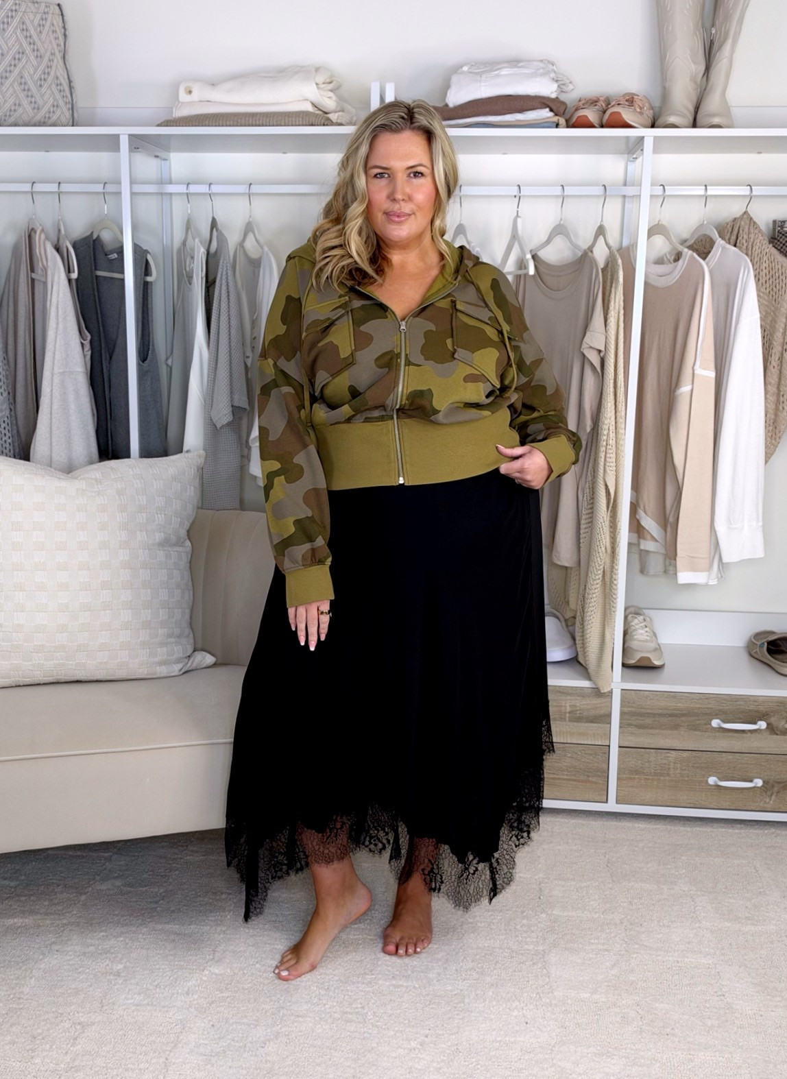 NYM Walmart haul! Wearing a 2X in the sweat pants but they run generous and a 2X in the zip up which runs small. Skirt is a 2x, leopard button up tank is a 2x. Leopard jacket is an XXL. Jeans are a 20. And green top is a 2X. Plus size, outfit inspo, fall fashion, apron belly, mom life
