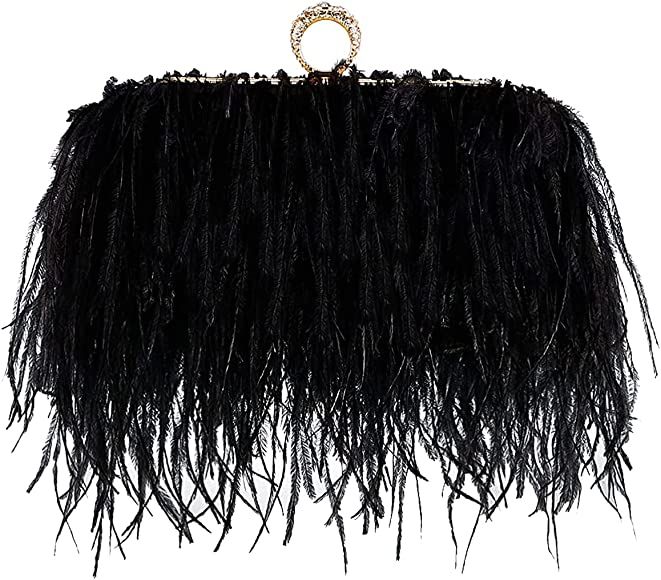 Zakia Real Natural Ostrich Feather Evening Clutch Shoulder Bag Party Bag (A-Green): Handbags: Ama... | Amazon (US)