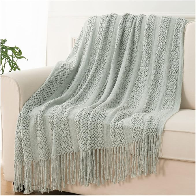 BATTILO HOME Sage Green Knit Throw Blanket for Couch,Decorative Accent Soft Throw Blankets Boho f... | Amazon (US)