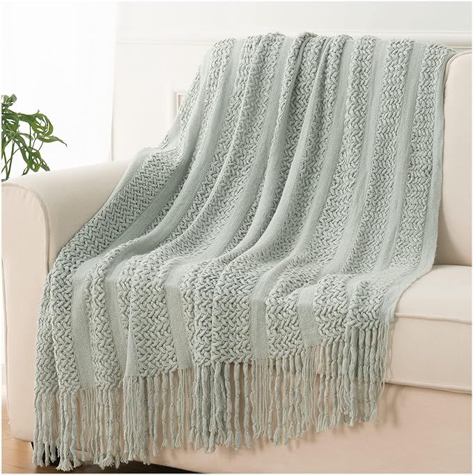 BATTILO HOME Sage Green Knit Throw Blanket for Couch,Decorative Accent Soft Throw Blankets Boho f... | Amazon (US)