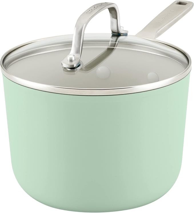 KitchenAid Hard Anodized Ceramic Nonstick Cookware Sauce Pan with Lid, 3 Quart, Pistachio | Amazon (US)
