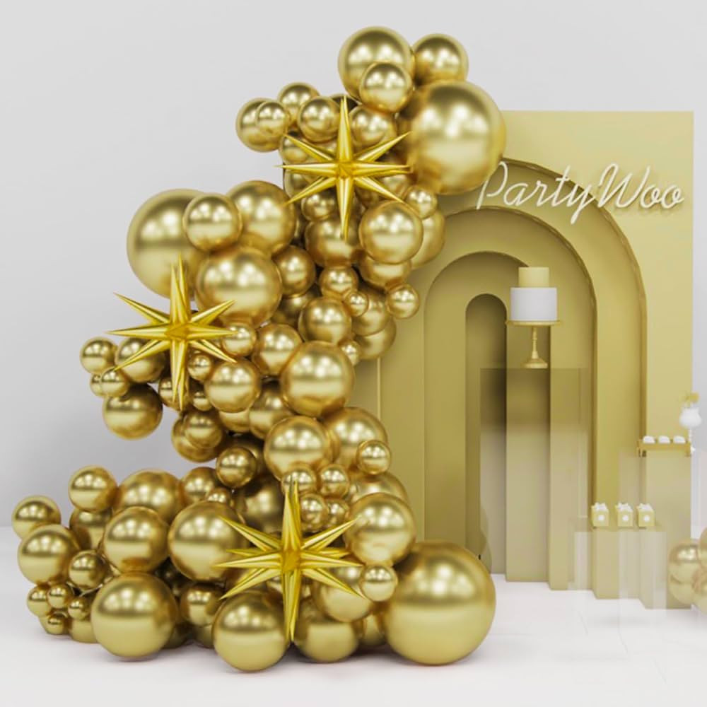 PartyWoo Metallic Gold Balloons, 130 pcs 22 Inch Star Balloons and Gold Balloons Different Sizes ... | Amazon (US)