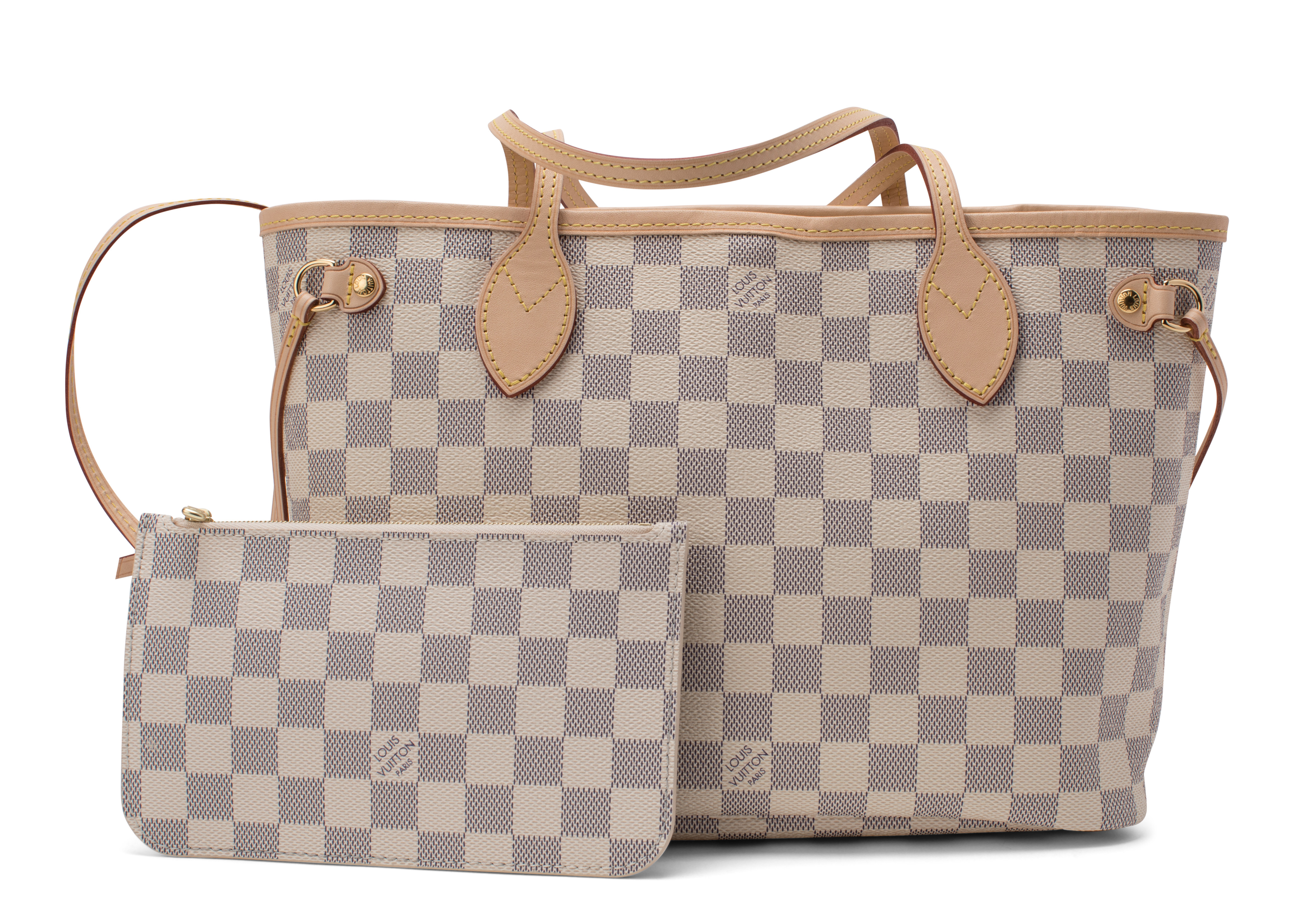 Women's Louis Vuitton Neverfull Damier Azur PM Beige Lining | StockX