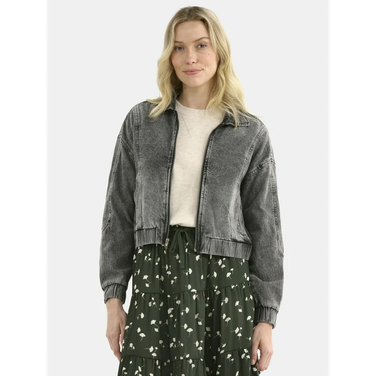 Time and Tru Women's Cotton Denim Bomber Jacket, Sizes XS-XXXL - Walmart.com | Walmart (US)