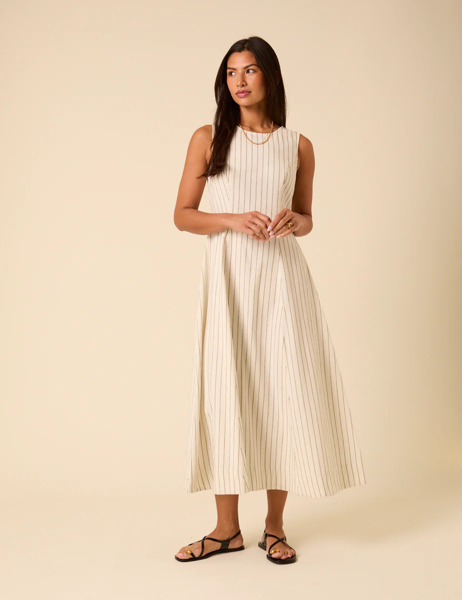 Cream Pinstripe Cedar Midi Dress | Nobody's Child