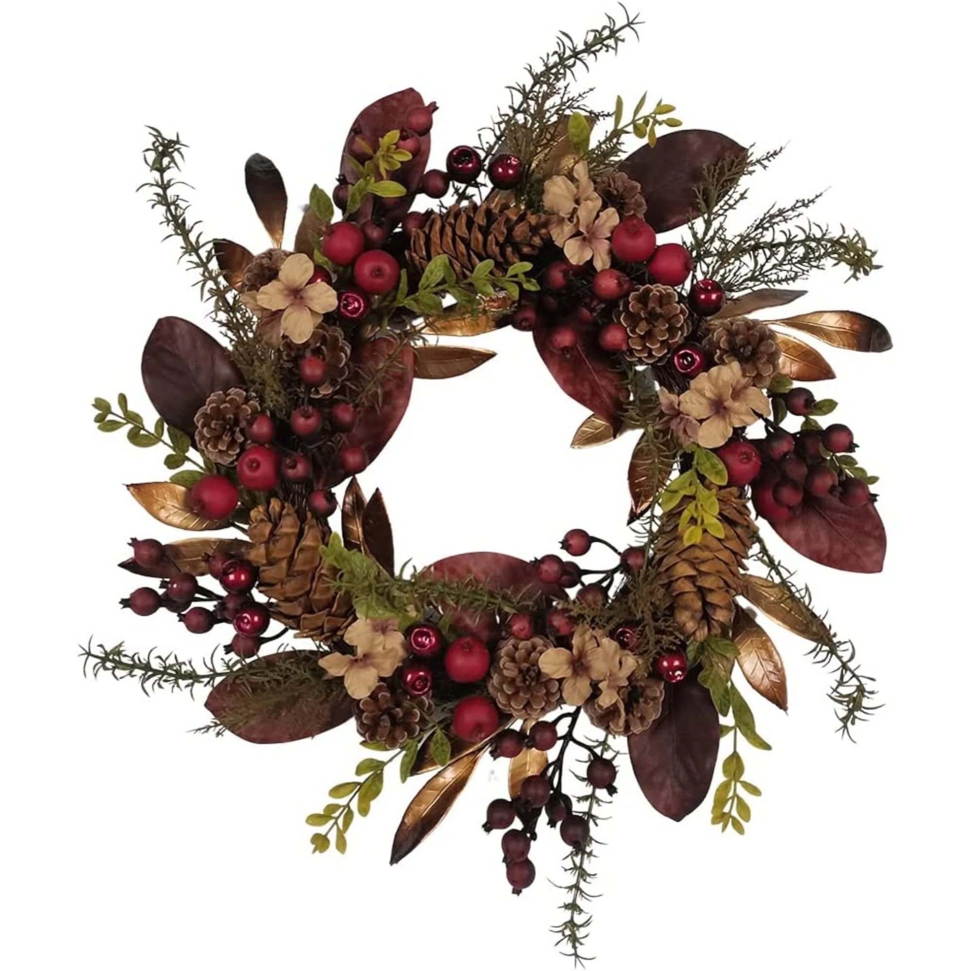 Kurt Adler Artificial Berries and Pinecones Rattan Wreath Decoration, 19in & Reviews | Wayfair | Wayfair North America