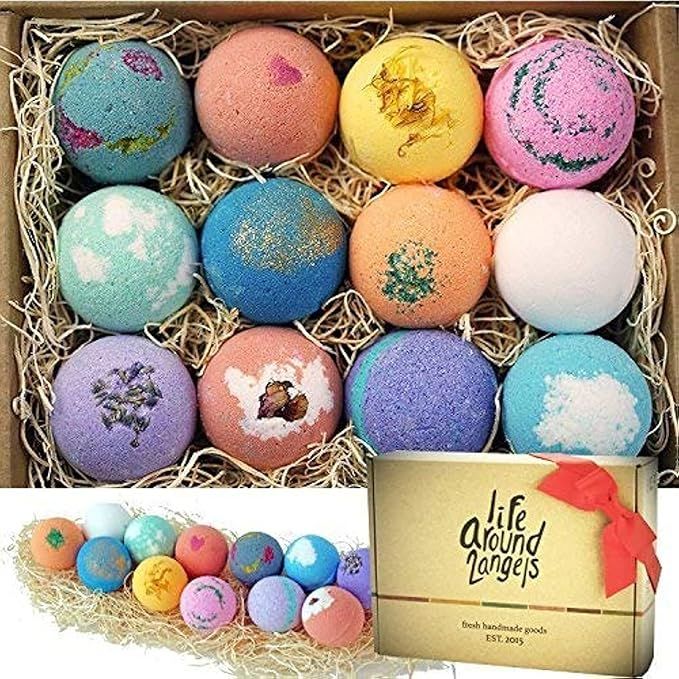 LifeAround2Angels Bath Bombs Gift Set 12 USA made Fizzies, Shea & Coco Butter Dry Skin Moisturize... | Amazon (US)