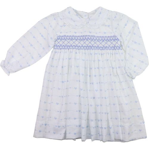 Blue And White Smocked Hearts On A Line Dress - Shipping Late January | Cecil and Lou