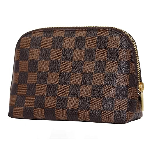 Small Makeup Bag For Women - Checkered Cosmetic Bag For Purse - Vegan Leather Makeup Pouch Organi... | Amazon (US)