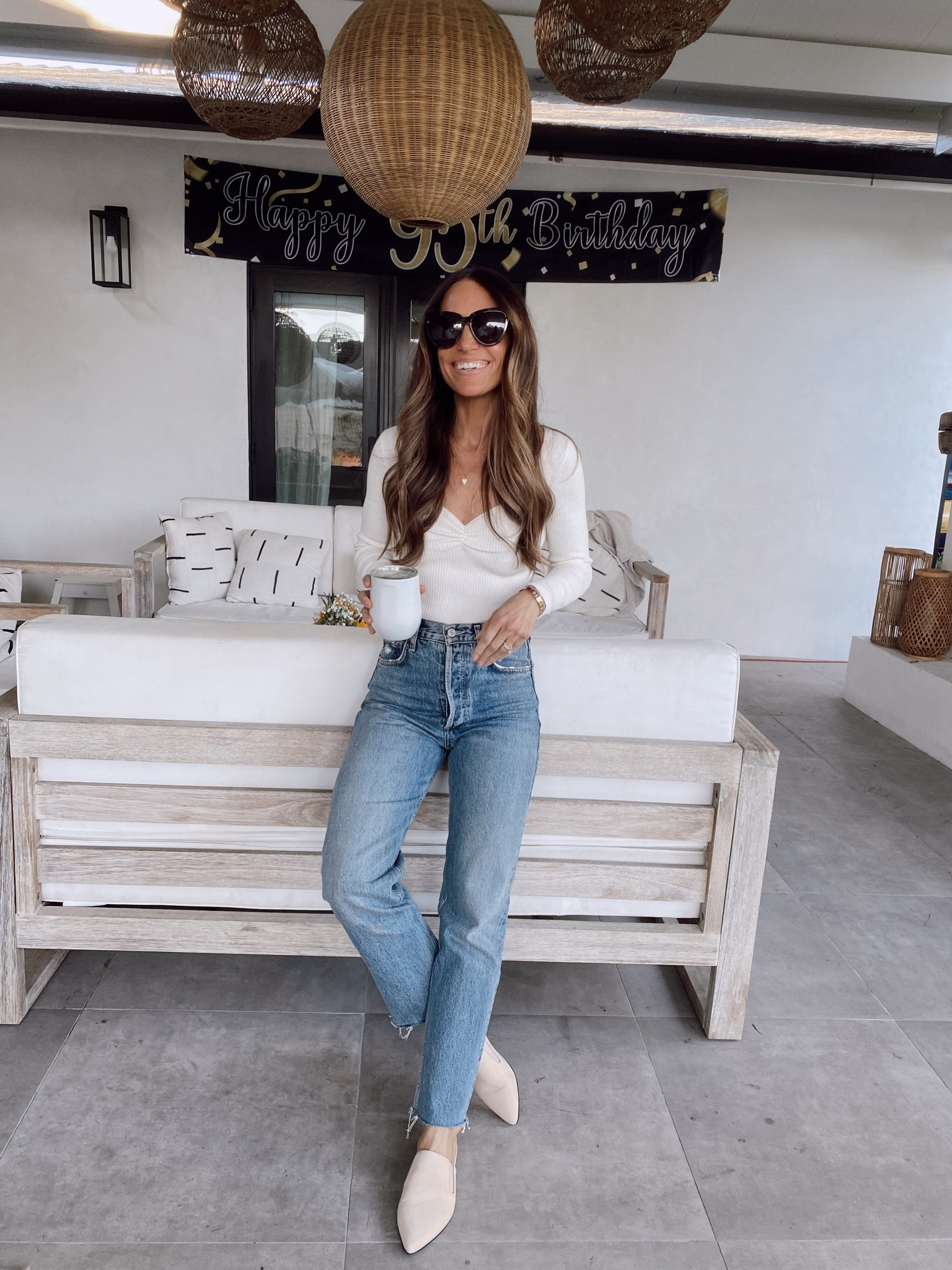 Ivory suede mules are 20% off with code EARLY20 and run TTS 
Linking a similar bodysuit, mine is available with this link: https://seza.ne/QWWw22KhdN
Jeans are tts 


#LTKstyletip #LTKCyberweek