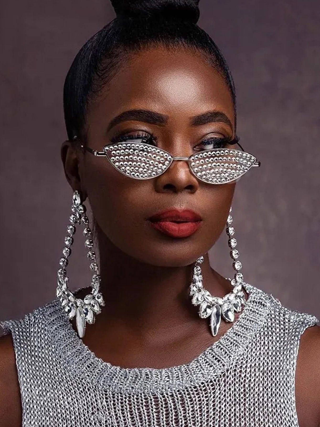 1pc Small Cat Eye Sunglasses With Handmade Rhinestone Detailing, Y2k Fashion Style | SHEIN