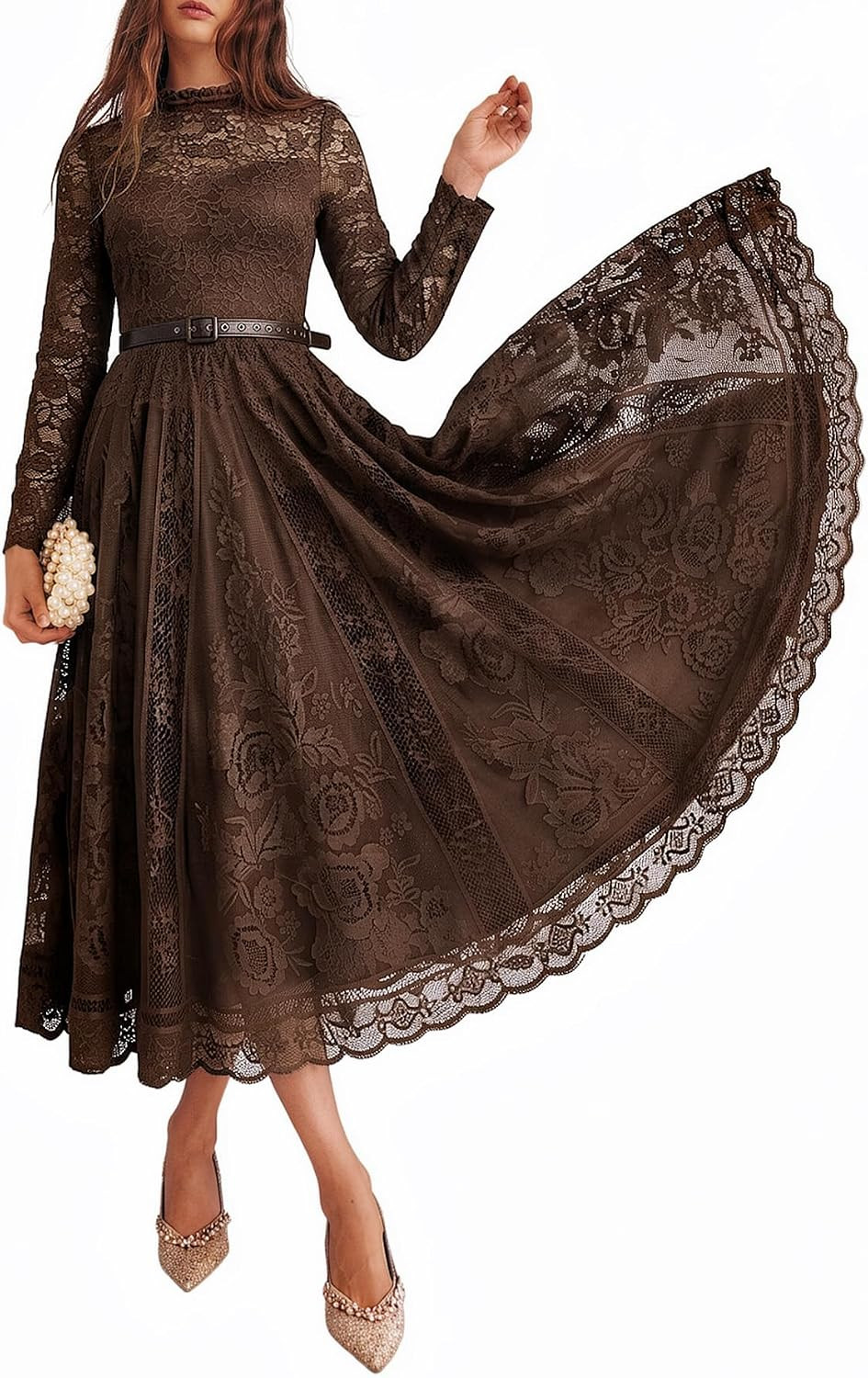 Women's Long Sleeves Lace A-Line Formal Wedding Guest Dresses | Amazon (US)