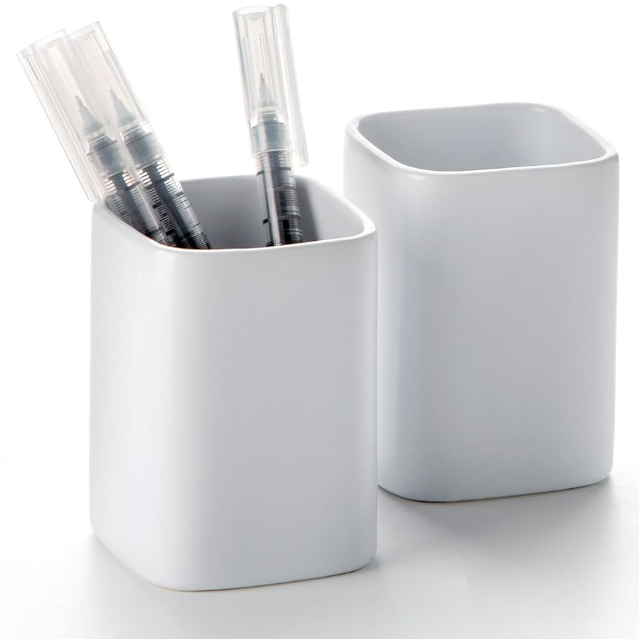 Pen Holder, 2 Pack Pencil Holder for Desk ,Ceramic Pencil Cup Desk Organizer, Makeup Brush Holder... | Amazon (US)