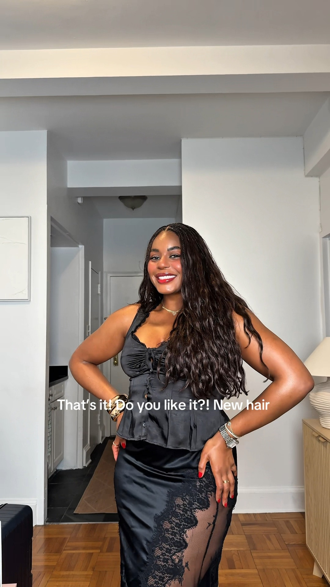 Came here to show you my new hair ✨ do we like? Wearing a black satin corset top and black slip skirt with lace detailing - linking similar fall styles below! .. For more links to women’s button-down cardigan, universal thread, stripes uk, melissa murrell, wedding guest dress, stripe deutschland, georgia louise1, courtney wears, sisterstudio, fall wedding guest dress, follow me on LTK! ✨

#LTKHoliday #LTKStyleTip #LTKSeasonal