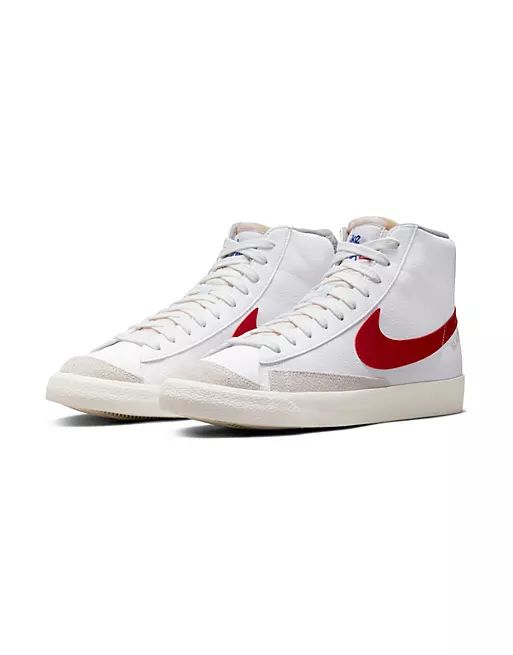 Nike Blazer Mid '77 VNTG sneakers in white/gym red | ASOS (Global)