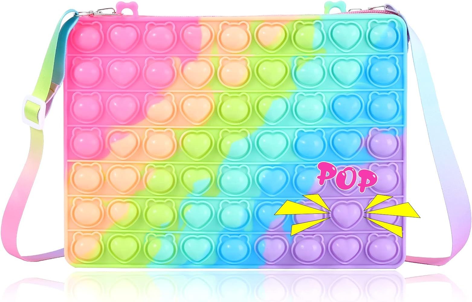 BAIWER Pop Purse Gift for Girls, Fidget Toys Big Pop Shoulder Bag for iPad, Push Bubble Bags Popper  | Amazon (US)