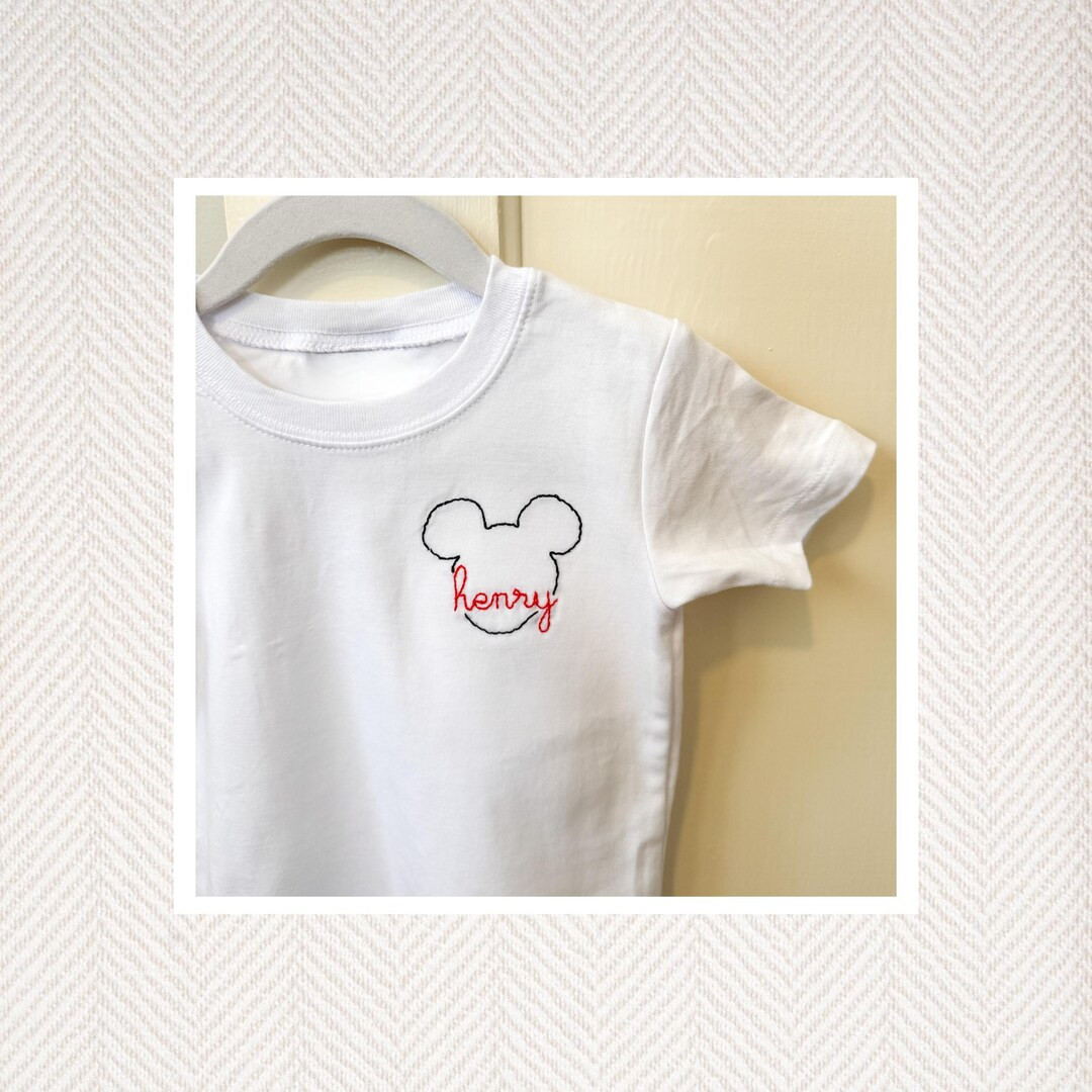 Custom Hand Embroidered Mouse Ears Shirt, Hand Stitch, Embroidery, Mouse Trip, Magical, Bow Ears,... | Etsy (US)