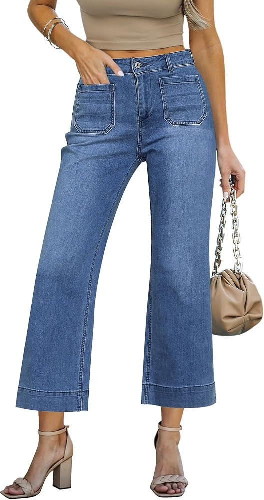 LookbookStore High Waisted Wide Leg Cropped Jeans Baggy Flare Denim Jean Pants Trouser Jeans | Amazon (US)