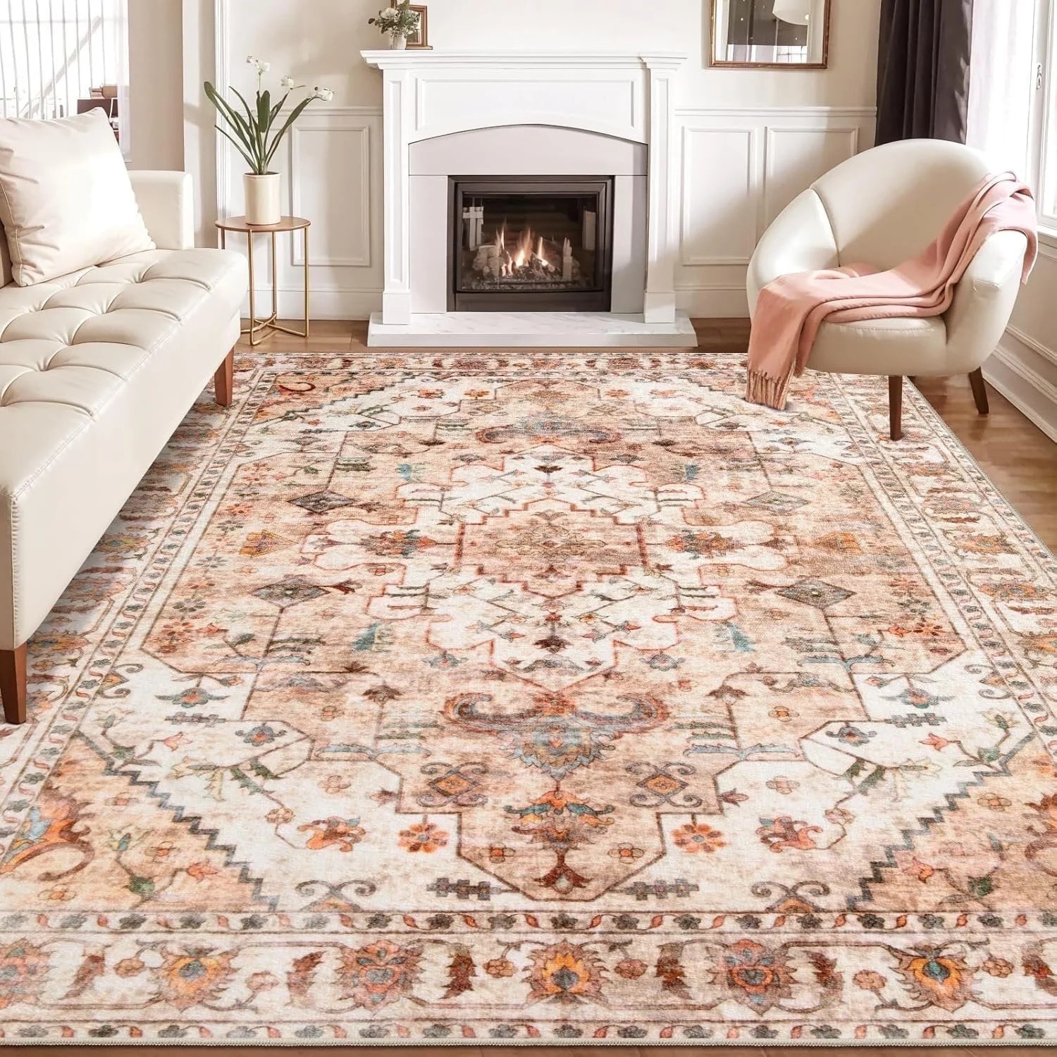 WXHOME Washable Rugs 9'x12' Area Rugs, Large Non-Slip Boho Living Room Orange Rug, Ultra Soft Vin... | Walmart (US)