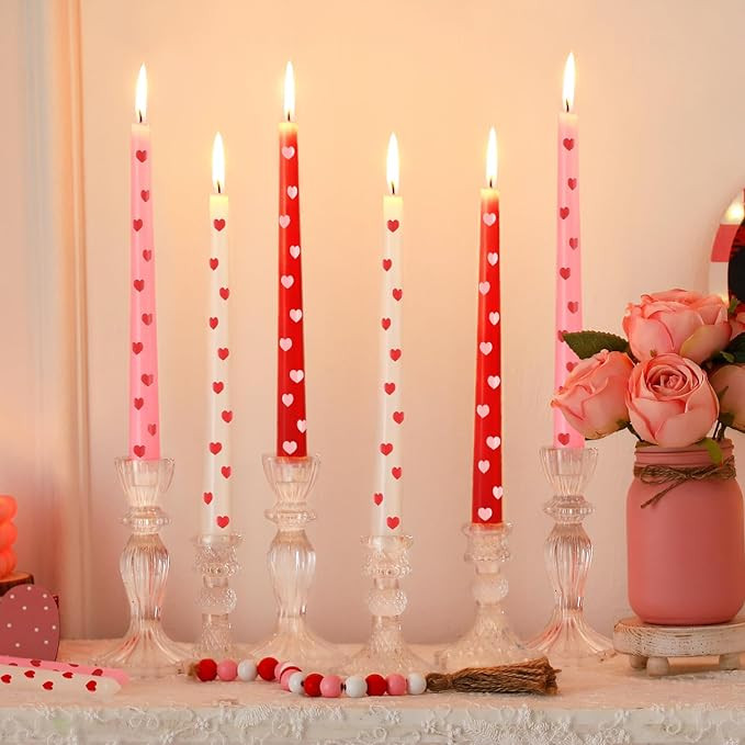 6 Pcs Valentines Heart Taper Candles 10 Inch Pink Red White Candle Sticks for Gifts Bachelorette ... | Amazon (US)