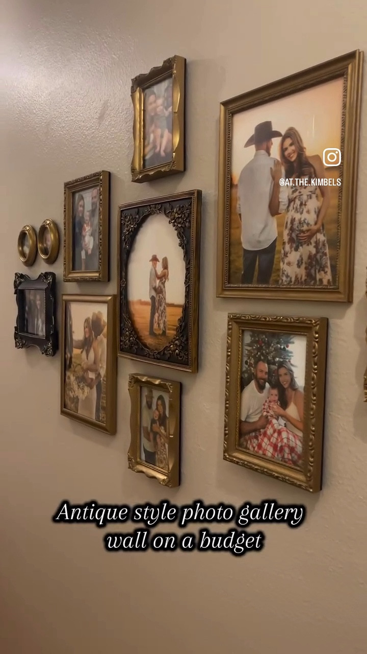 Easy DIY antique & vintage style photo gallery wall in our hallway on a budget! I thrifted some of the picture frames and bought some off of Amazon, then used rub n buff in the color European gold to make all the frames match and have that antique brass color. Perfect for a European farmhouse or cottage style home!

#LTKHome #LTKFindsUnder50