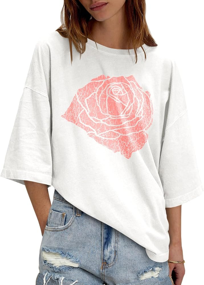 Tankaneo Womens Oversized Half Sleeve T-Shirts Summer Casual Crew Neck Tunic Tops Loose Fit Boxy ... | Amazon (US)